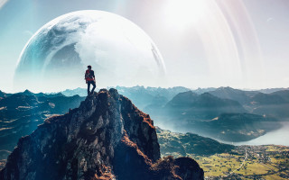 Mountain sky planets night matte - affinity photo free wallpaper for desktop