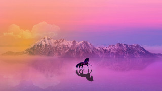 Horse water mountain sky fantasy - hue free wallpaper