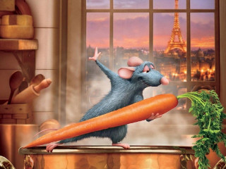 Mouse holding carrot kitchen eiffel - free aesthetic wallpaper for desktop