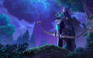 Fantasy archer forest night moon - a purple hue free wallpaper