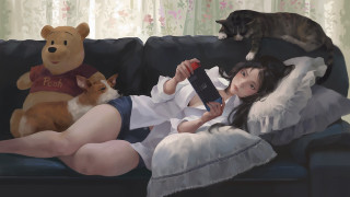 Woman couch stuffed animal cat - cushart krenz free wallpaper