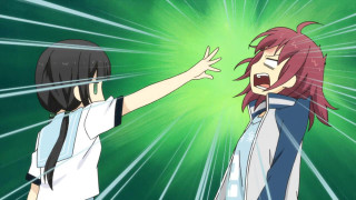 Anime girls facing pointing hand - her mouth open free wallpaper for desktop