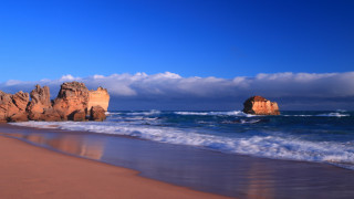 Beach waves rocks clouds blue - australian tonalism free wallpaper for desktop
