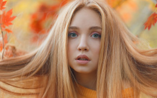 Elina karimova blonde hair autumn - orange leaf free wallpaper for desktop