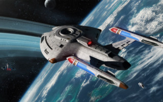 Space ship over planet with - chris moore free wallpaper