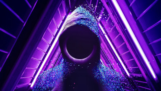 Cyberpunk pipe tunnel aurora city - a black hole in the middle free wallpaper