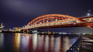 Christo bridge city lights night - a bridge over a body of water free wallpaper for desktop