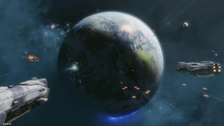 Space station planet ships star - a distant star in the background free wallpaper