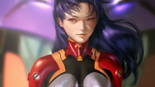 Futuristic woman red black armor - her face and chest free wallpaper