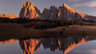 Mountain lake fence house cinematic - a lake in front free wallpaper for desktop