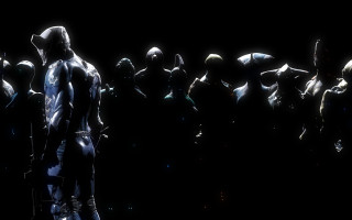 Futuristic suits group silhouette starry - their back free wallpaper