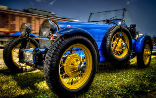 Blue yellow car field train - car free wallpaper