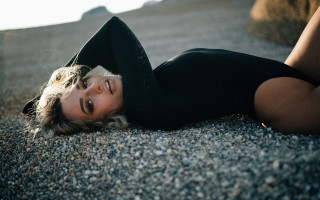 Woman black dress heels beach - brigette barrager free wallpaper