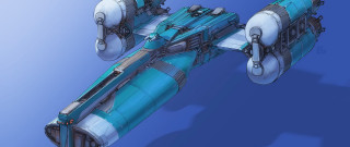 Blue white spaceship shadow retrofuturism - cgstudio free wallpaper