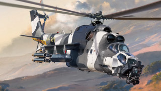 Helicopter clouds sunset mountain ocean - ultra realistic illustration free wallpaper