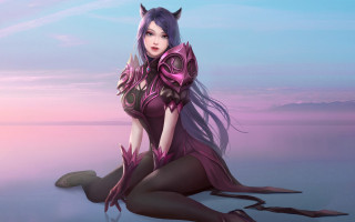 Fantasy fox girl horns purple - horn free wallpaper for desktop