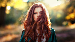 Redhair forest portrait sunset blurry - long red hair free wallpaper