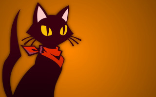 Black cat yellow eyes red - its neck free wallpaper