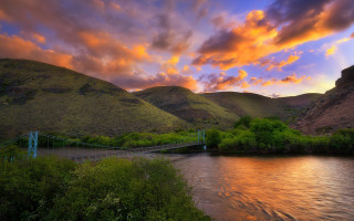 Bridge river mountain sunset sky - a colorful sky above free wallpaper