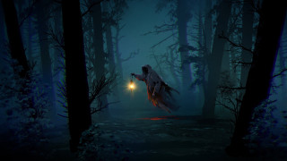 Ghostly figure lantern dark forest - a lantern free wallpaper