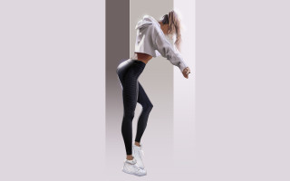 Woman striped wall outstretched digital - vertical free wallpaper