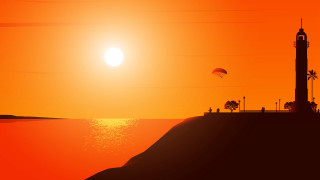 Kite flying sunset ocean lighthouse - in gta v free wallpaper