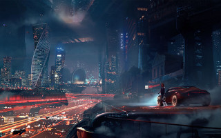 Futuristic city night car traffic - cedric peyravernay free wallpaper