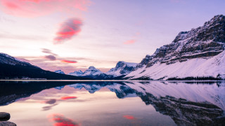 Mountain lake sunset bridge city - bob ross free wallpaper for desktop