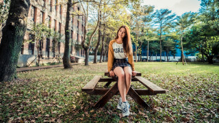 Girl park bench leaves trees - the ground and trees free wallpaper