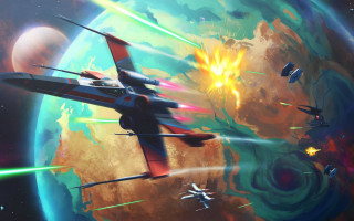 Space station rocket battle star - scene free wallpaper