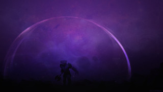 Purple background astronaut hologram fireworks - dramatic free wallpaper for desktop