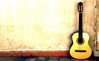 Guitar brick floor cement wall - solo free wallpaper
