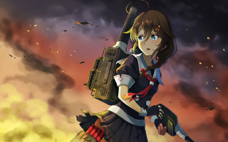 Girl gun backpack fire smoke - a fire and smoke background free wallpaper