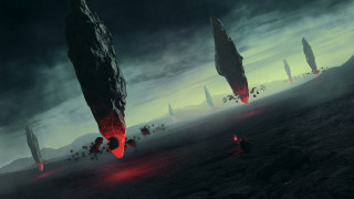 Lava mountain group beach sky - matte painting concept art free wallpaper for desktop