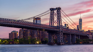 Bridge river city sunset clouds - free city wallpaper