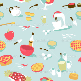 Kitchen items pattern blue background - a still life free wallpaper for tablet