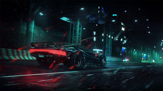 Futuristic car city night neon 7 - cinematic lightning free wallpaper