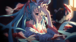 Girl longhair whitekimono fish butterfly - fish free wallpaper for desktop