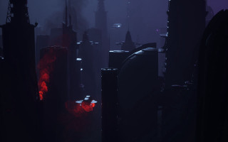 Cityscape tallbuildings redlight night eve - matte painting concept art free wallpaper for desktop