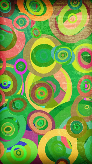 Circles painting green background red - free abstract wallpaper for mobile