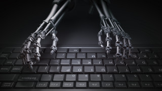 Robot hand keyboard cybernetics greyscale - key free wallpaper