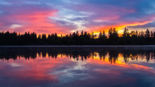 Sunset lake trees reflection clouds - a colorful sky free wallpaper