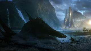 Dragon river mountain castle night - a dragon free wallpaper for desktop