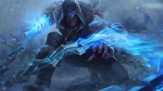 Blue hooded sword glowing fire - his hand in free wallpaper