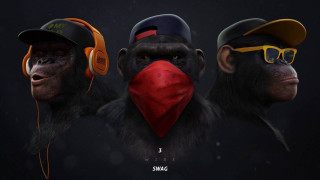 Three monkeys hats headphones red - hat free wallpaper for desktop