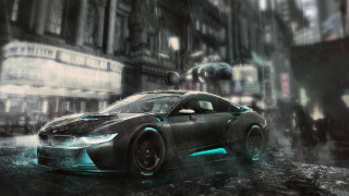 Futuristic car rainy cityscape cyberpunk - a futuristic car free wallpaper