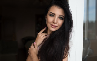 Woman longhair window pinknails neo - eye free wallpaper for desktop