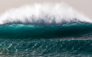 Large wave breaking ocean shore - over the ocean water free wallpaper