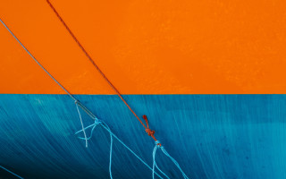 Boat water orange blue background - neofauvism free wallpaper for desktop