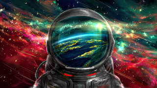 Spaceman colorful explosion stars aurora - the sky behind free wallpaper